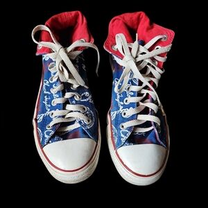 Vibrant Red and Blue High-Top Sneakers